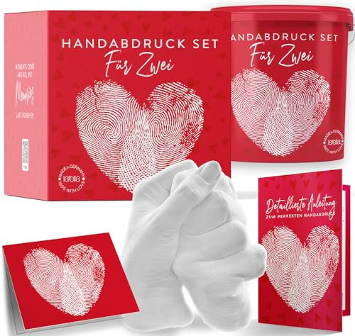 larella Gipsabdruck Set Hände Paar mit Geschenkbox, Handabdruck-Set für Paare - Geschenk für Partner & Pärchen Jahrestag-Geschenk - Alginat Gipsabdruck-Set (Love Red)