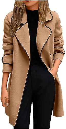 Ladies Woollen Jacket Casual Open Front Long Sleeve Jackets Plus Size Open Front Blazer Trench Coats Notch Lapel Casual Windbreak Cashmere Fleece Plain Coats Long Womens Warm Cardigan Brown 3XL