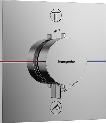 hansgrohe ShowerSelect Comfort E - thermostat conceiled, bathroom tap with safety stop at 40 °C, thermostat square for showers and bath tubs, shower mixer for 2 functions, chrome, 15578000