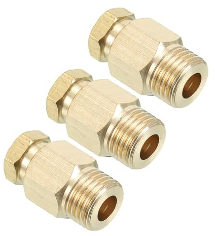 PATIKIL Raccord en Laiton pour Tube de 8 mm de Diamètre Extérieur, Filetage Mâle Bsp 1/4, Lot de 3 Adaptateurs de Raccordement Droit de Compression, Ton Doré