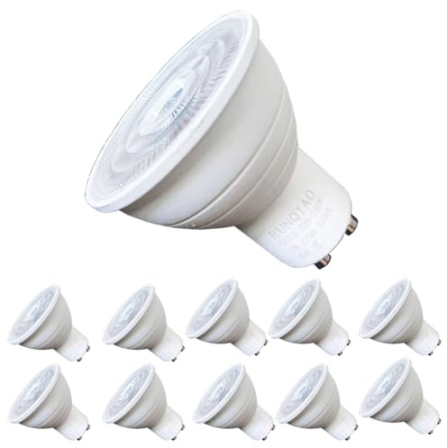 RunQiao GU10 energibesparande LED-lampa, 5 W LED-spotlights för tak, 50 W halogenlampor ekvivalent, AC 220-240 V, paket med 10, varm vit, 36° strålvinkel
