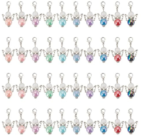 HOBBIESAY Colgantes de Perlas de Ángel Alas de ángel Dijes con clip Dijes de Ángel Acrílico con Cierres de Pinza de Langosta para la Fabricación de Joyas, 38mm, Acrílico