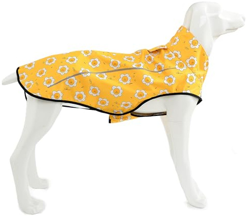 Mile High Life | Impermeabile per cani | Giacca antipioggia regolabile con striscia riflettente | Chiusura facile da passare, giallo sole, L