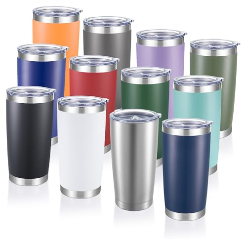 Cool Yoleb 20 oz Tumblers Bulk Stainless Steel Tumbler with Lid, 12 Pack