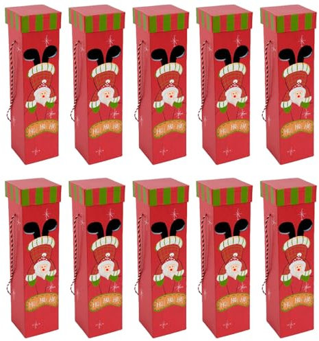 Tradineur Lot de 10 boîtes pour bouteille de vin Motif Noël en carton résistant Rouge et vert