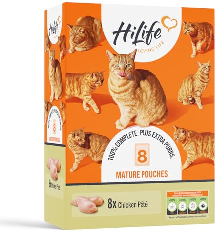 HiLife Mature Wet Cat Food for Senior Cats, Chicken Terrine in Jelly, Complete Senior Cat Food Pouches, 100% Natural & Grain Free (8 x 70g Pouches)