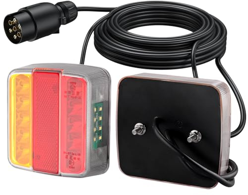 Justech 2PCS Feux Arrière de Remorque à LED avec Câble de 7,5 m et Prise à 7 Broches Ampoule de Feu Arrière 12V 3 Fonctions Feux de Plaque d’immatriculation pour Camion, Remorque, Caravane E11