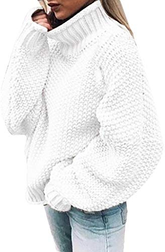 Yekdmxop Jersey de Lana para Mujer Elegante Suéteres Cuello Alto/Cuello Redondo Tallas Grandes Jersey Básico Curvy Jerséis Suéter con Ajuste Elástico Top Camisetas Cómodo Otoño Invierno, Color blanco