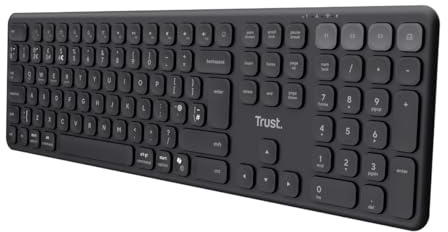 Trust Vaiya Wireless Keyboard Bluetooth + 2.4 GHz QWERTY UK Layout, Multi-device Bluetooth Keyboard with Numpad, Rechargeable Battery, 55% Recycled Plastics, Windows iOS iPadOS macOS Android, Black
