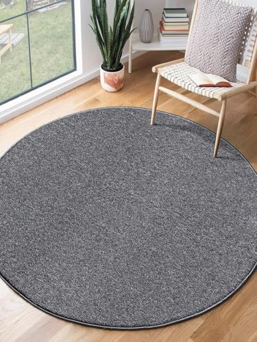 the carpet Natal Moderner einfarbiger Teppich Wohnzimmer, für die Küche geeignet, schmutzabweisend, Anthrazit, 80 cm Rund