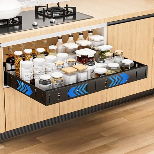 Apritsce Teleskopschublade, Einstellbare Breite 30-50CM Ausziehbare Schublade Küche, Ohne Bohren Küchenschrank Organizer Ausziehbar für Kitchen