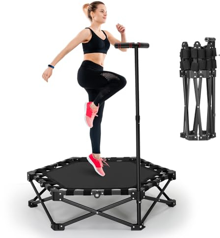 Trampolino da fitness, pieghevole, diametro 106 cm, silenzioso, con manici regolabili in altezza, trampolino da giardino, per interni ed esterni (portata 150 kg)
