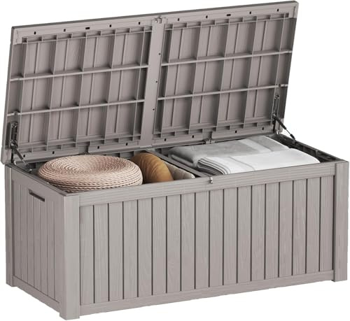 Yardgrace Heavy-Duty 150 Gallon Waterproof Deck Storage Boxes for Outdoor, Patio Deck Box Storage Organizer, Lockable Resin Chest for Cushions & Tools, UV-Resistant, Slate Grey