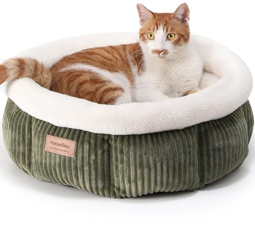 FUKUMARU Lit pour Chat, Panier Rond en Cordon d'Intérieur, Panier Lavable pour Chiot, Lit Doux et Mignon pour Petit Chien, Vert