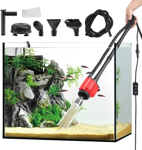 Aspirador Eléctrico de Acuarios, Limpiador de Grava para Acuario y Arena, 6 en 1, 28 W, Cambiador Automático para Acuarios, para Cambio de Agua, Limpieza de Arena, Eliminación de Suciedad, Filtrado