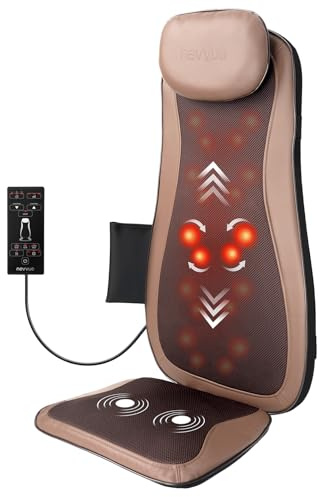 Nevvue Massagesitzauflage, Massagematte mit Wärmefunktion, Rückenmassagegerät mit 3D Massage, Massagegerät Rücken mit Vibration, Shiatsu Massagegerät mit 3 Intensitäten, Massageauflage Zu Hause, Romm