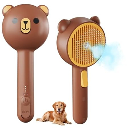 Pawinner 3 in 1 Recargable Autolimpiable Cepillo Vapor para Gatos Perros | Cepillo Vapor para Gatos con Botón de Liberación, para Pelo Largo y Corto, Marrón