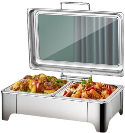 Calentador De Alimentos, 400w Calentadores De Comida, Rettangolo Taper Electrico Para Comida, de Acero Inoxidable, Para Catering, Fiestas Y Eventos(2 grid 13.5 liters)