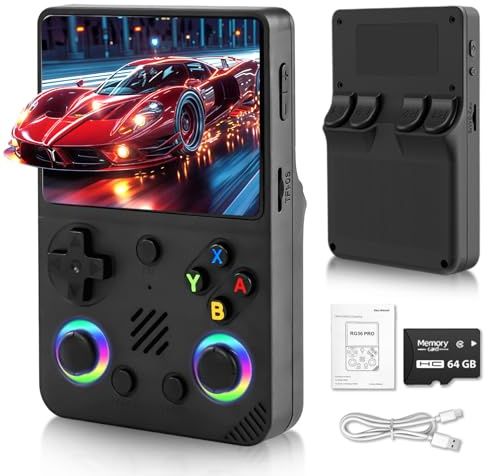 Unokit 2025 RG36 Pro Handheld Retro Game Console - 3.5 Inch IPS Screen with Open Source Linux System, 64G TF Card, 20,000+ Retro Classic Games, 3200mAh Battery, Handheld Games Consoles, Black