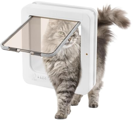 Katzenklappe Katzenklappe mit Chiperkennung, für Innenraum Außen, 26.3 * 2 * 29. 79 cm, Selektiver Zugang für Ihre Katze, hält fremde Tiere draußen, mit 4 Verschlussoptionen (Weiß)