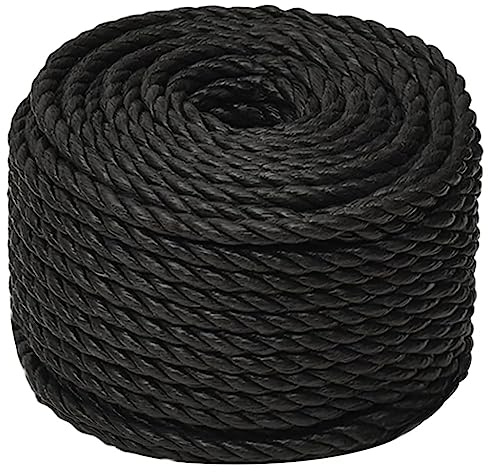 Cuerda de trabajo negra de 12 mm y 25 m de polipropileno para jardín, bricolaje, decoración, agrupación y camping