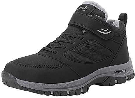 Stivali Uomo Invernali Trekking, Stivali da Piatti da Coppia Mantieni Le Scarpe Sport Hook&Loop Plus Stivali da Neve Caldi Stivali da con Punta in Velluto (Black, 40)
