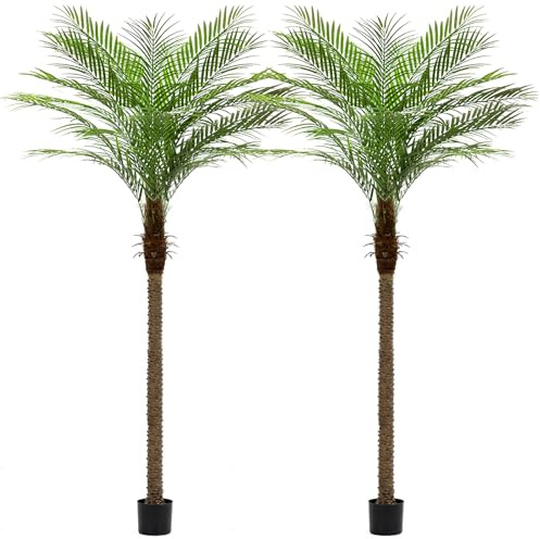 ZEEOZE 8ft Artificial Phoenix Palm Tree Tall Artificial Palm Trees with 18 Adjustable Leaves,Faux Phoenix Palm Plants for Outside Patio Pool Home Office Living Room Yard (2Pcs, 8ft)