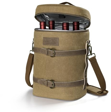 Kato Tirrinia Borsa termica termica per vino, 4 bottiglie, borsa termica per vino, con manico e tracolla regolabile, regalo per gli amanti del vino per picnic e feste in spiaggia