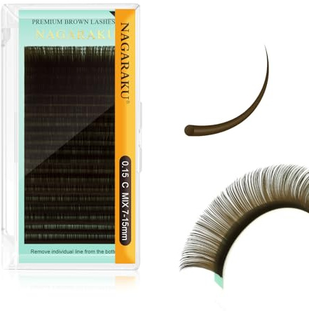 NAGARAKU Fransförlängning Ljusbrun Individuella Eyelash Extensions 20 Rader Hög Kapacitet Klassisk 1:1 Falsk Naturliga Ryska Volym Enda Ögonfrans Ögonmakeup Ögonfransförlängningar(0.15mm C 7-15mm Mix)