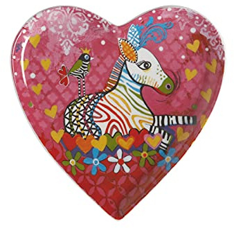 Maxwell & Williams Love Hearts Heart Shaped Side Plate with Zig Zag Zeb Design, Gift Boxed, Porcelain, Pink, 15.5 cm