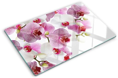 Tagliere in Vetro Temperato 80x52 cm Resistente al Calore Facile da Pulire da Cucina con Stampe con Piedini Antiscivolo Antigraffio Durevole e Igienico Rettangolare - Orchidea