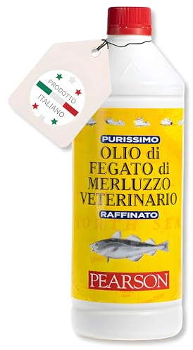 Pearson Purissimo Olio di Fegato Di Merluzzo Veterinario per Cani, Gatti, Cavalli e altri animali. Pelo lucido e Sano, Fonte di Vitamine e Omega3. (1000 ML)