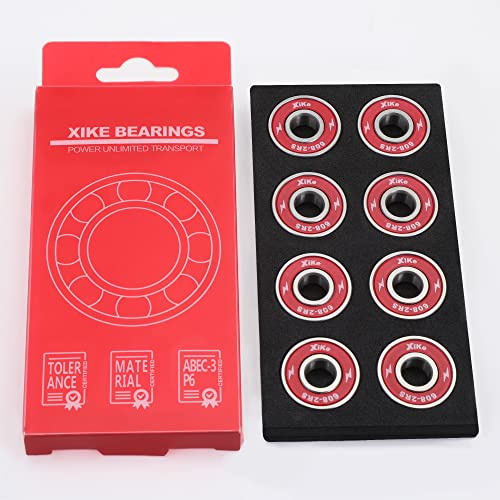 XiKe 608-2RS/608RS Rodamientos de Bolas 8x22x7mm, Acero Cromado y Juntas Dobles de Goma, Rodamientos de Bolas para Monopatines, Patines en Línea, Patín, Scooters, etc. (Rojo, 8 uds.)