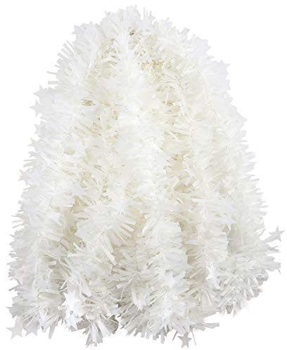 VEYLIN 10 Meter White Christmas Tinsel Garland with Star for Xmas Party Supplies