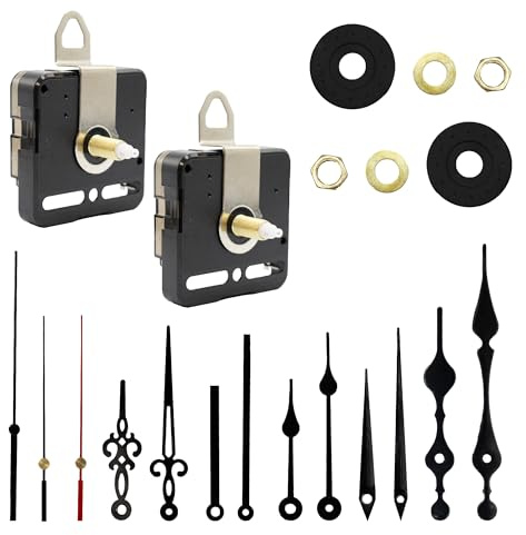 MMOBIEL 22 pezzi Kit di ricambio per meccanismo ad alta coppia di orologi da parete fai da te, kit di 12 lancette per orologi e 2 motori, albero da 25 mm / 1 pollice