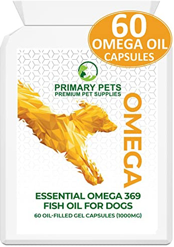 Primary Pets Premium Pet Supplies - Omega 3 Fish Oil for Dogs. 60 x 1000mg Oil Capsules. Supports Healthy Skin and Shiny Coat, Maintains Joint and Brain Health, Helps Maintain Immune System