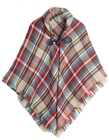 Proumhang Tartanscarf med hornspänne För Ttjejer, Pläd omslag,Poncho Cape Sjal för barn, Varma höst- och vinterhalsdukar,Huvudduk-halsduk,One Size,Kamel