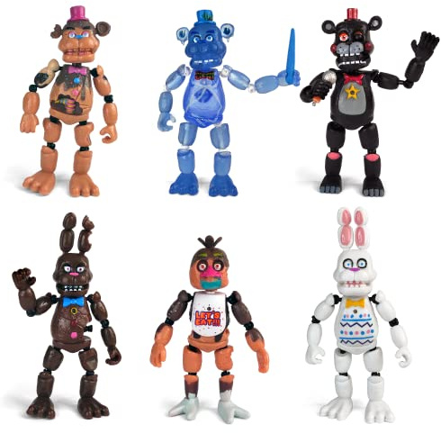 Toysvill Inspired by Five Nights at Freddys | Chocolate Collection | Freddy's Action Figures Toys (FNAF) Set of 6 pcs [Rockstar & Chocolate Freddy, Bonnie, Chica, Easter, Freddy Frostbear]