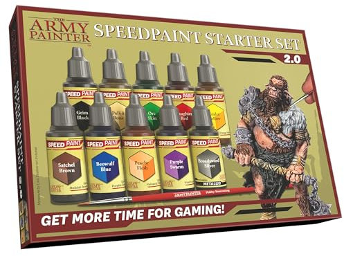 The Army Painter, Speedpaint 2.0 Starter Set, Beginner Paint Set, 10 x 18 ml Acrylic Contrast Paints incl. 1 Free Basecoating Brush for DnD and Warhammer Figures
