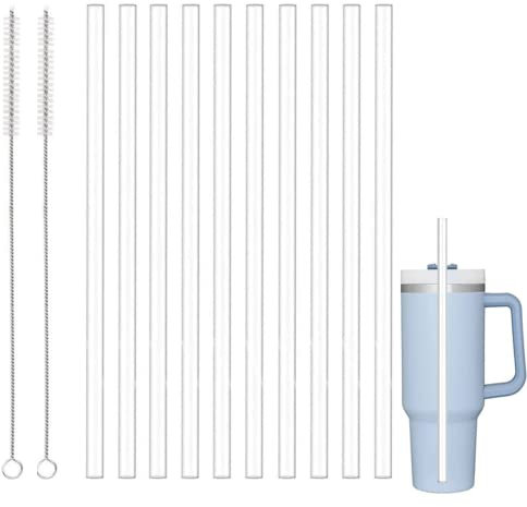 10 Stück 31cm wiederverwendbare Klare Hartplastik Strohhalme für Stanley 1,wiederverwendbare Trinkhalme mit 2 Reinigungsbürsten