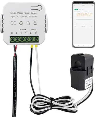 OWON Moniteur d'énergie domestique Wi-Fi bidirectionnel 80 A, monophasé, avec 1 pince, tension et consommation d'énergie en temps réel, compatible Tuya