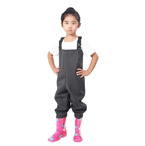 HWBZSZY Outdoor Wathose Wasserdichte Gummi Watstiefel für Kinder, Leichte und Atmungsaktive PVC Angelhosen für Jungen und Mädchen mit Isolierten, Rutschfesten Stiefeln,Grau,35 EU