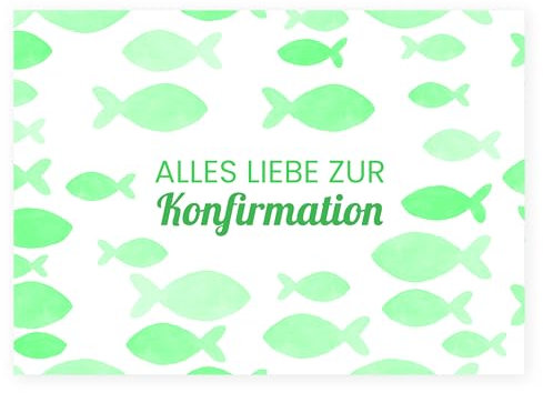 Friendly Fox Fische Karte zur Konfirmation, 1x Konfirmationskarte mit Umschlag, Karte Konfirmation Junge Mädchen