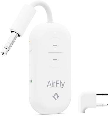 Twelve South AirFly Pro Deluxe, Transmisor/Receptor de Audio inalámbrico Bluetooth para hasta 2 AirPods/Auriculares inalámbricos; Uso con Cualquier Toma de Audio de 3,5 mm en Aviones, y Otras, Blanco