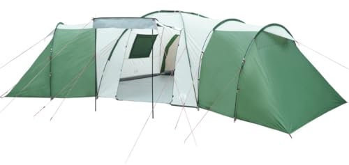 vidaXL Kuppelzelt, Familienzelt für 12 Personen Wasserdicht, Campingzelt mit Abnehmbarem Überzelt Insektenschutz, Outdoor Zelt Gruppenzelt, Grün