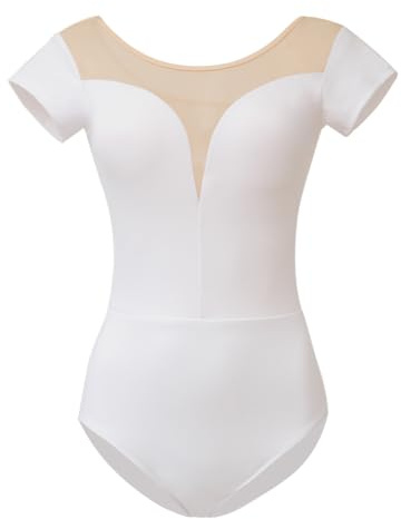 ROYAL SMEELA Dam balettdans trikåer kortärmad trikåer för vuxen dans trikåer med bröstkuddar damer baletttrikåer gymnastik trikåer kvinna svart kortärmad trikåer balett bodysuit, Vitt, S