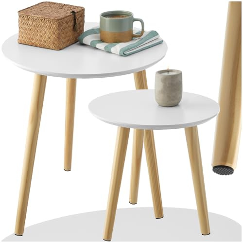 tectake® 2er Set Beistelltisch, Couchtisch Holz rund, Beistelltische als Tisch für Wohnzimmer, Jugendzimmer, als Nachttisch, Blumenhocker, Sofatisch, Side Table, Zimmerdeko