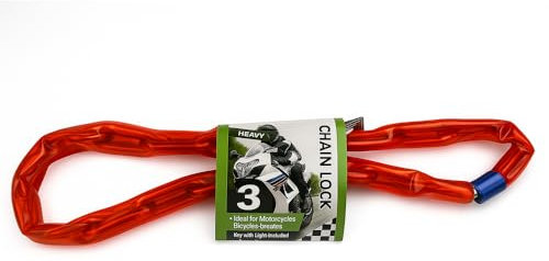 Candado de cadena cementada 4,4 mm x 100 cm, funda de PVC rojo, alta seguridad para motocicleta, bicicleta, scooter, portal, garaje (rojo)