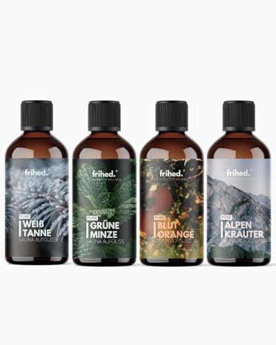 frihed.® Saunaaufguss Pure | Aufgussmittel für alle Sauna Arten | natürlicher Sauna Duft | extra hochwertiges Öl | Geschenkidee (4er Set, 4er Set)