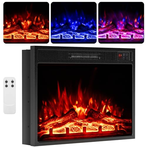 GiantexUK Recessed Electric Fireplace, Insert Electric Fire Heater with Flame Colors, Brightness, Thermostat, Timer, Remote & Overheat Protection (750W/1500W, 23’’, with Log)